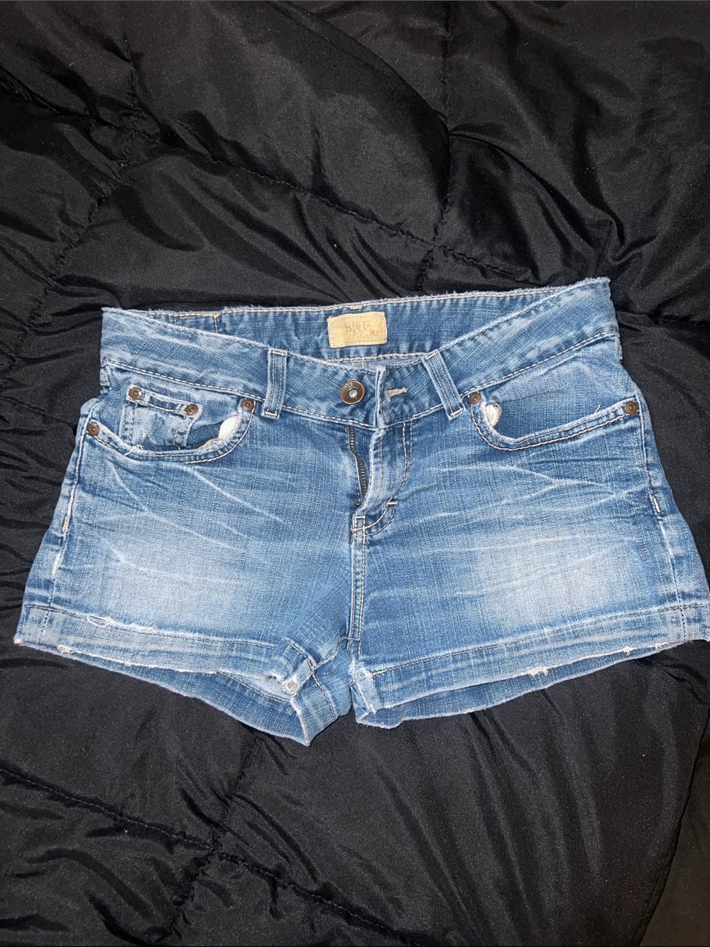 BKE Women's Light Blue Distressed Denim Shorts